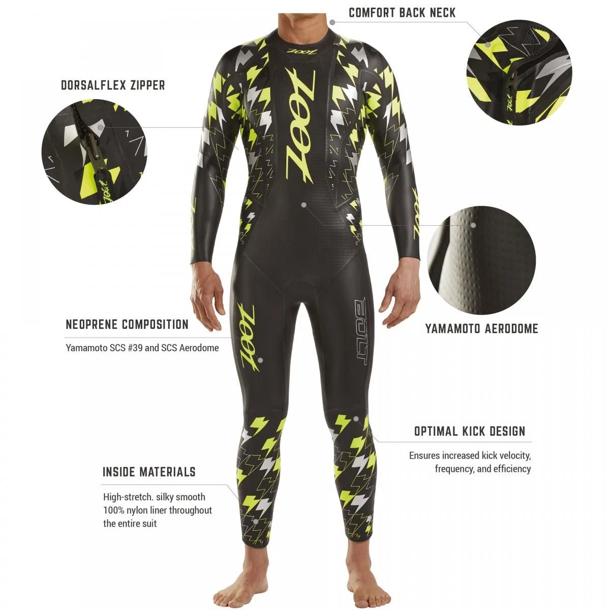 Zoot Men's Bolt Tri Wetsuit - Yellow / Silver 6 Zoot Men's Bolt Tri Wetsuit - Yellow / Silver - Image 4