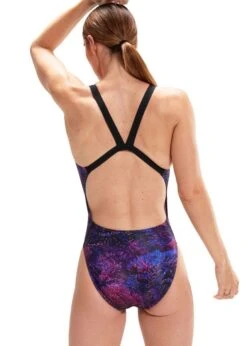 Speedo Allover Digital Leaderback Swimsuit - Black/Indigo Glow/Neon Violet -Best Swimming Equipment 8 00317315896 3