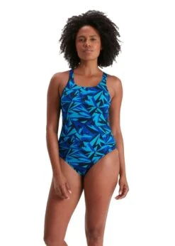 Speedo Boom Logo Allover Medalist Swimsuit - Navy/ Blue/ Pool