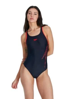 Speedo Hyperboom Placement Racerback Swimsuit - True Navy/ Siren Red