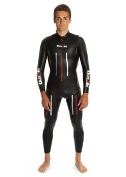 Dare2Tri Mens MACH3 S.7 Wetsuit - Black / Red 8 Dare2Tri Mens MACH3 S.7 Wetsuit - Black / Red -Best Swimming Equipment mens mach3 model front