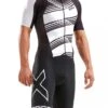 2XU Men's Compression Full Zip Sleeved Trisuit - Black / White -Best Swimming Equipment mt5516d blk wht