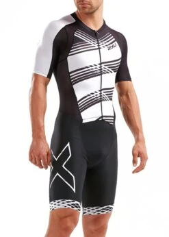 2XU Men's Compression Full Zip Sleeved Trisuit - Black / White