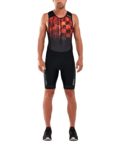 2XU Men's Perform Front Zip Trisuit - Black/Flame Ombre