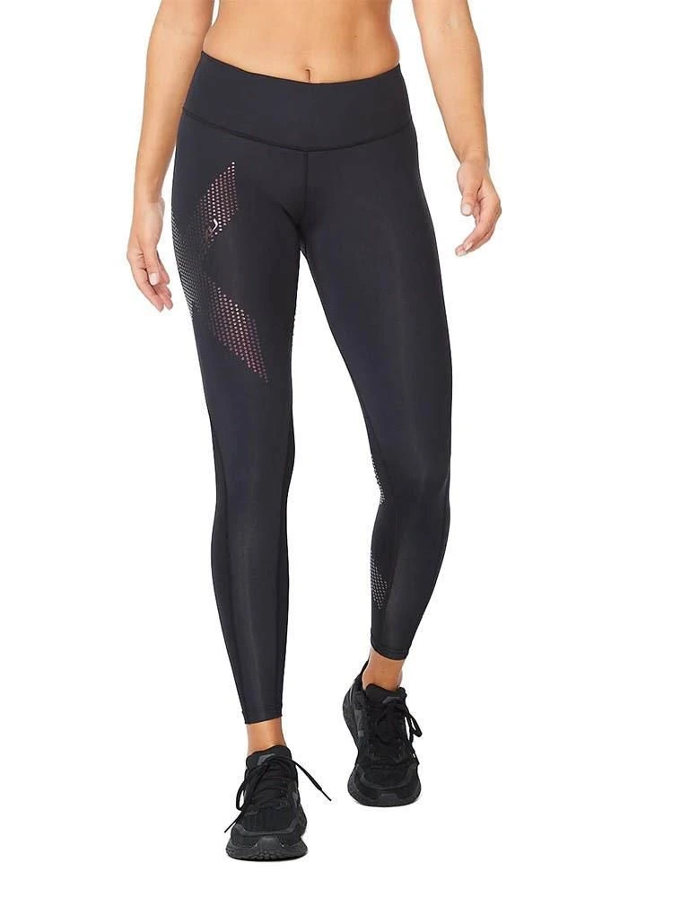 2XU Women's Motion Mid-Rise Compression Tights - Black / Cranberry 5 2XU Women's Motion Mid-Rise Compression Tights - Black / Cranberry - Image 3