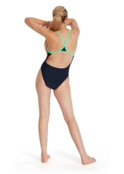 Speedo Hyperboom Turnback Swimsuit - True Navy/ Fake Green/ Pool