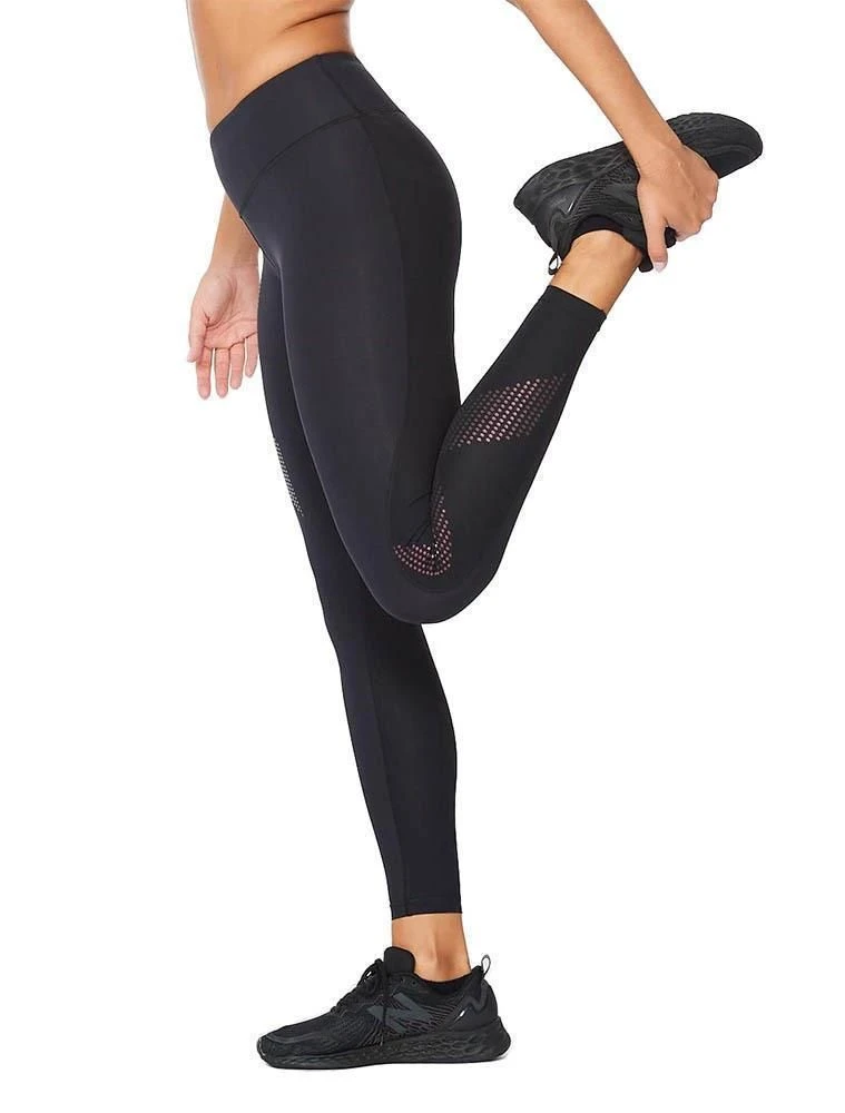 2XU Women's Motion Mid-Rise Compression Tights - Black / Cranberry 4 2XU Women's Motion Mid-Rise Compression Tights - Black / Cranberry - Image 2