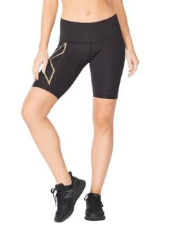 2XU Women's Light Speed Mid-Rise Compression Shorts - Black / Gold Reflective