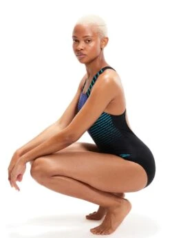 Speedo Digital Printed Medalist Swimsuit - Black/ Chroma Blue/ Aquarium/ Miami Lilac