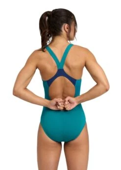 Arena Kiko Graphic V Back Pro Swimsuit - Green Lake/Navy