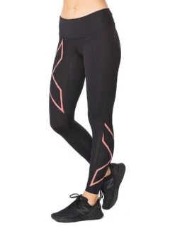 2XU Women's Light Speed Mid-Rise Compression Tights - Black / Cranberry Reflective -Best Swimming Equipment tumbnail ebcdfed2 ba09 4f5d af5a f8c35e39212e