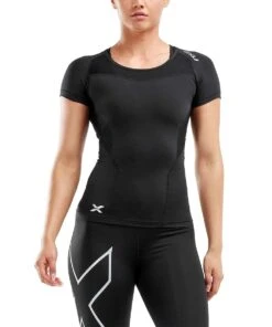 2XU Women's Compression Short Sleeve Top - Black -Best Swimming Equipment wa2269a blk blk
