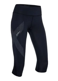 2XU Women's Mid-Rise Compression 3/4 Tights - Black/ Dotted Reflective Logo