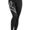 2XU Women's Bonded Mid-Rise Tights - Black/Galaxy White -Best Swimming Equipment wa4880b blk gxw 02