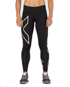 2XU Women's Bonded Mid-Rise Tights - Black/Galaxy White 8 2XU Women's Bonded Mid-Rise Tights - Black/Galaxy White -Best Swimming Equipment wa4880b blk gxw 03 1