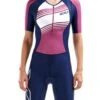 2XU Women's Compression Sleeved Trisuit - Navy/Very Berry Lines -Best Swimming Equipment wt5521d nvy vbl