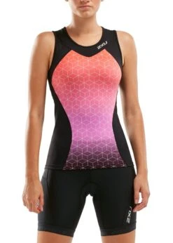 2XU Women's Active Tri Singlet - Black/Sunset Ombre