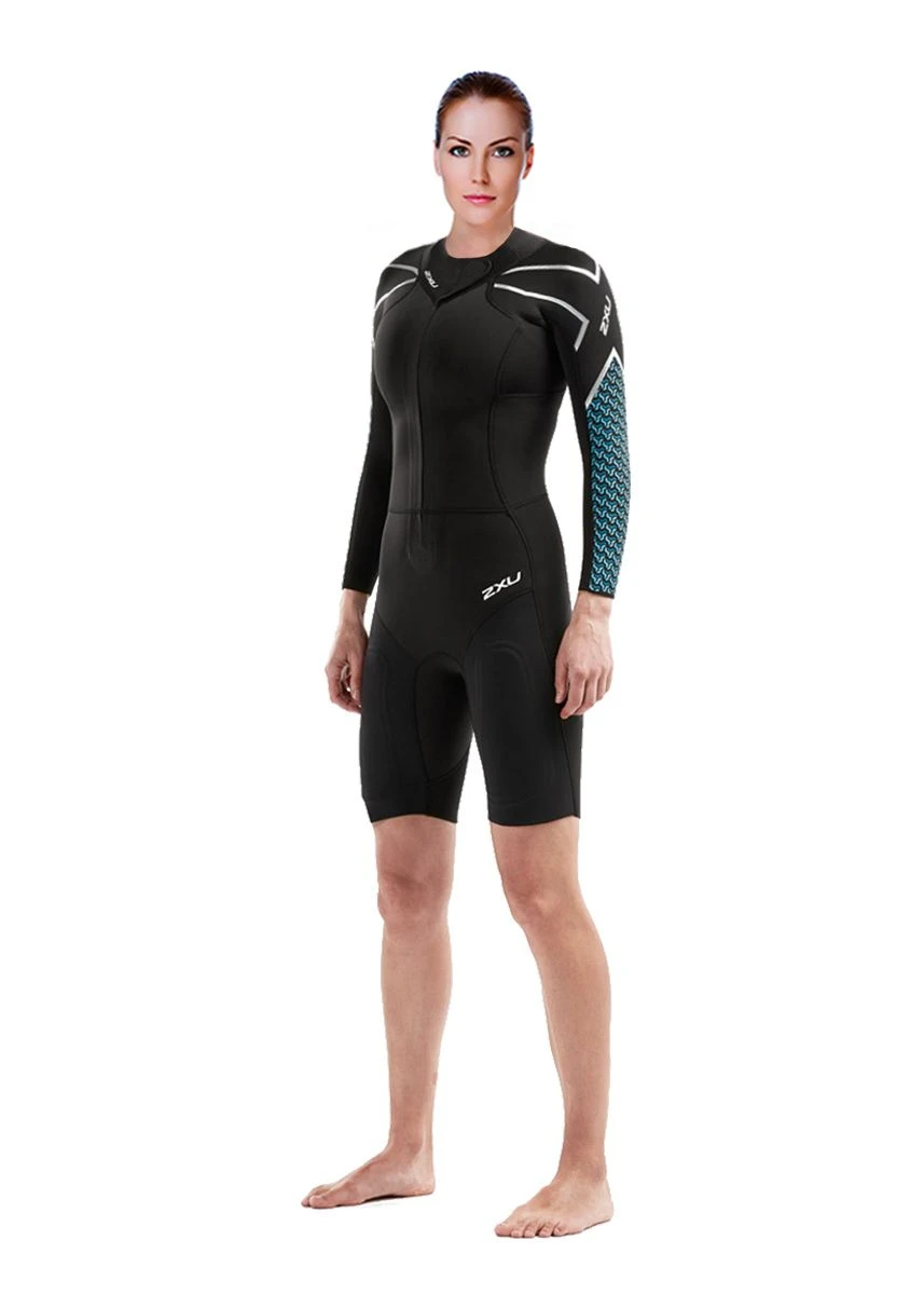 2XU Women's Pro-Swim Run SR1 Wetsuit - Black / Aquarius Teal Print 6 2XU Women's Pro-Swim Run SR1 Wetsuit - Black / Aquarius Teal Print - Image 4