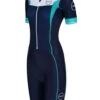Zone3 Women's Lava Long Distance Full Zip Short Sleeve Tri Suit - Navy / White / Teal -Best Swimming Equipment zone3 tri suit front
